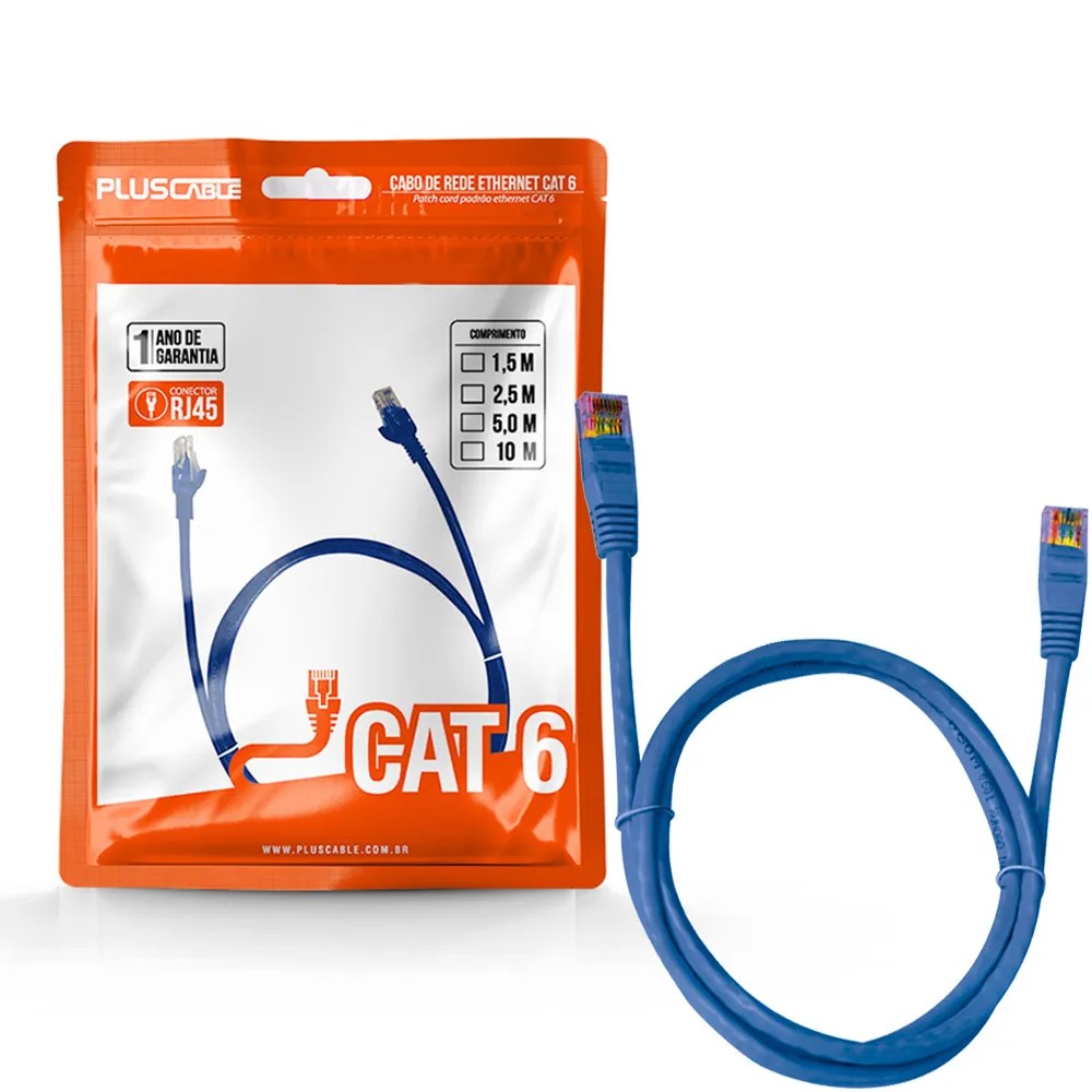 CABO DE REDE PATCH CORD CAT6 5M AZUL PC-ETH6U50BL PLUS CABLE