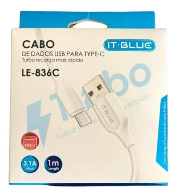 CABO DE DADOS USB PARA TYPE-C LE-836C 1M 3.1A TYPE-C ITBLUE
