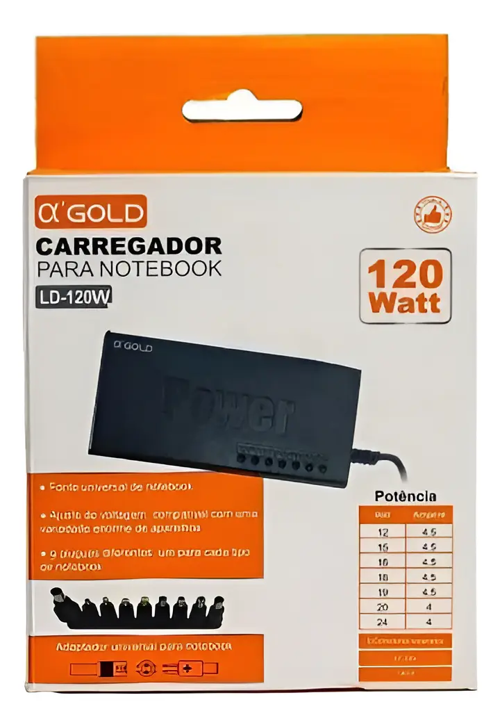 CARREGADOR UNIVERSAL NOTEBOOK 120W LD-120W A'GOLD