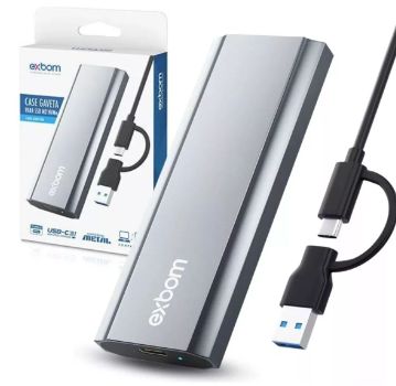 CASE GAVETA PARA SSD M2 NVME PCIE M-KEY USB TIPO-C E USB 3.1 CGHD-M2NV700 EXBOM