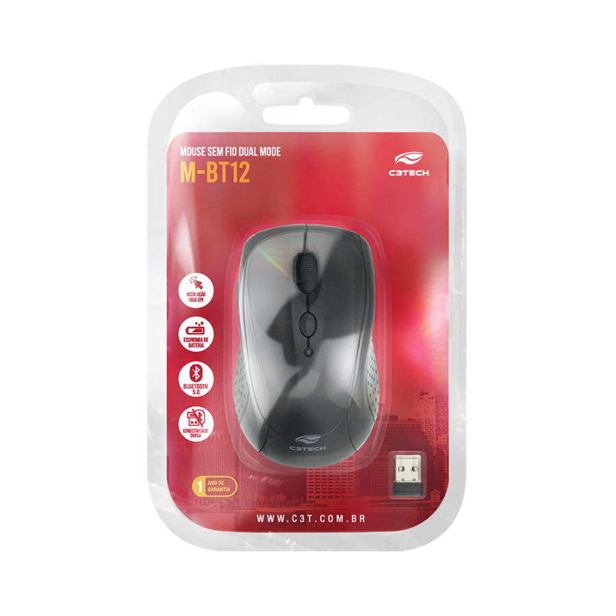 MOUSE SEM FIO E BLUETOOTH M-BT12BK C3 TECH