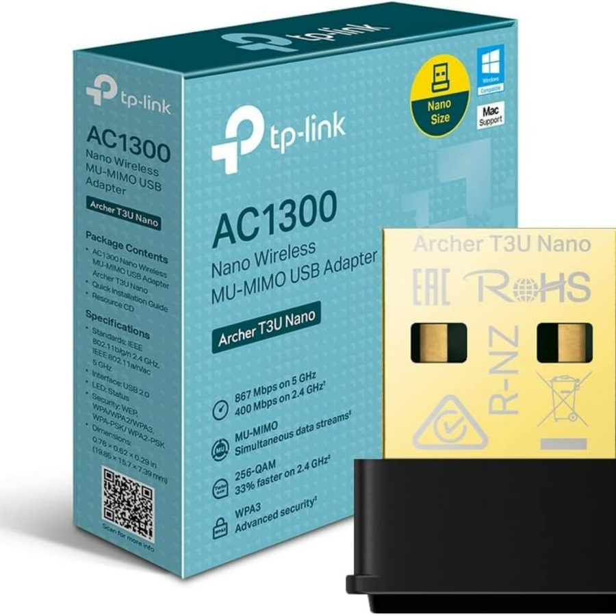 ADAPTADOR WIRELESS USB 400MBPS(2.4GHZ) 867MBPS(5GHZ)DUALBAND AC1300 USB 3.0 T3U NANO TPLINK