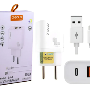 CARREGADOR DE CELULAR TIPO-C TURBO 40W 1USB+USB-C CA42-3/TIPO-C A'GOLD