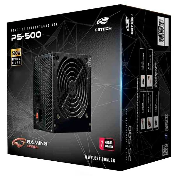 FONTE ATX 500W PS-500BK SEM CABO C3 TECH