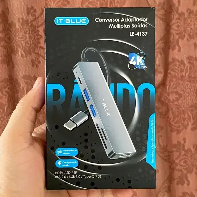 HUB TIPO C MULTIPORTA 6 EM 1 PARA MACBOOK HDMI 4K USB 3.0 SD/TF/PD LE-4137