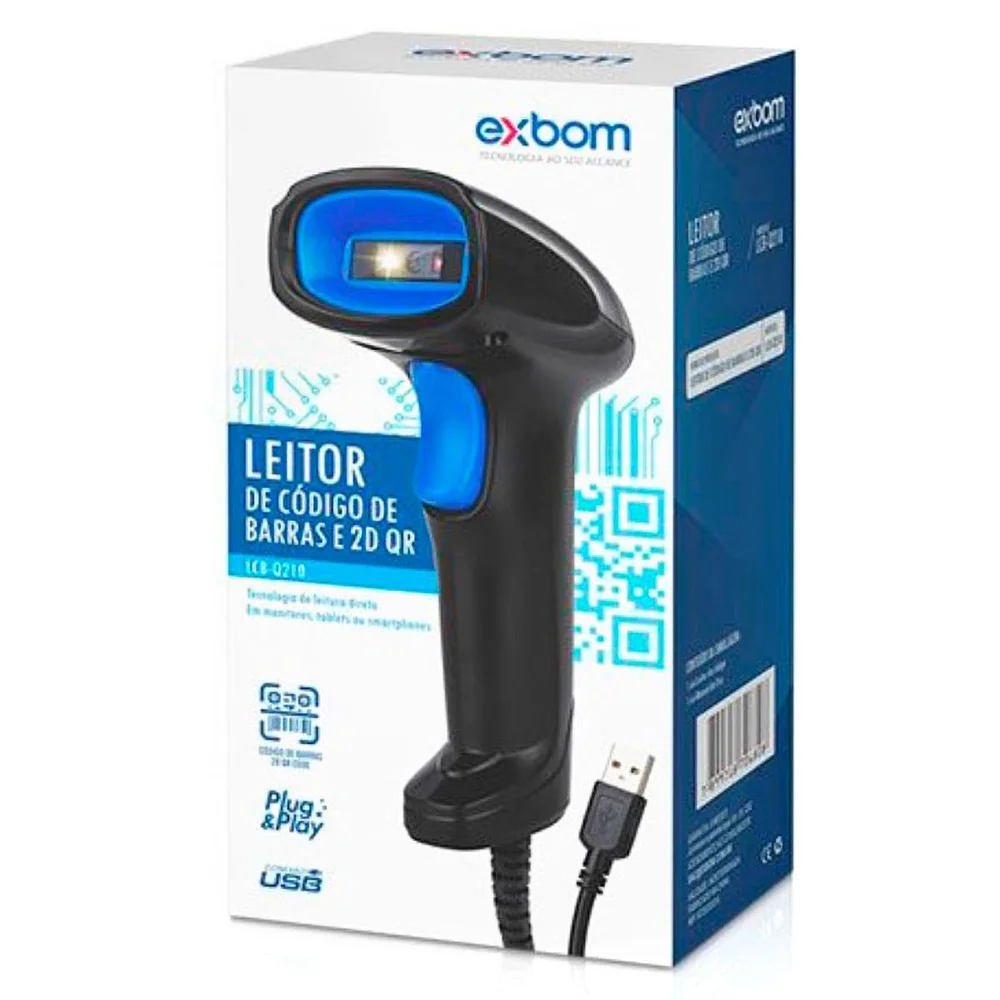 LEITOR DE CODIGO DE BARRAS OU QR CODE COM FIO EXBOM LCB-Q200