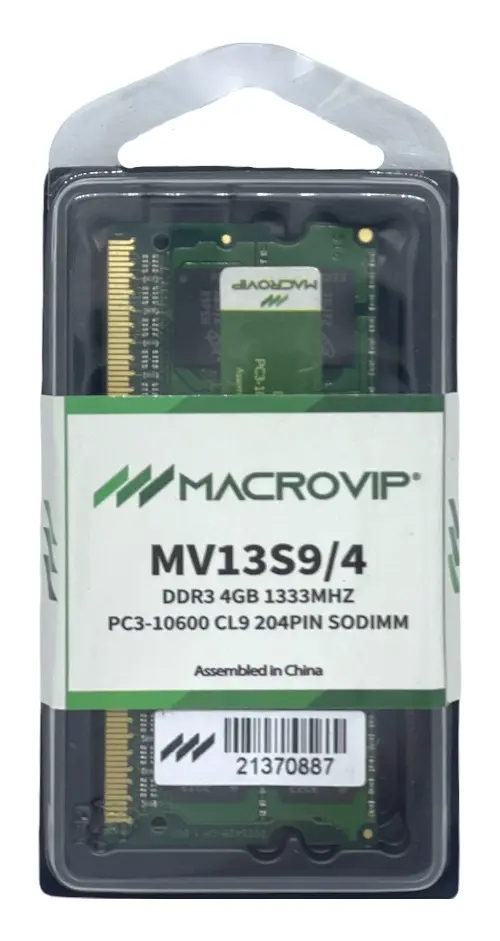 MEMORIA RAM NOTEBOOK 4GB DDR3 1333MHZ MV13S9/4 PC3-10600 CL9 240PIN SODIMM MACROVIP