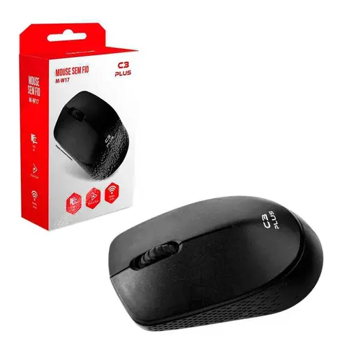 MOUSE OPTICO WIRELESS S/ FIO PRETO M-W17BK C3 PLUSX